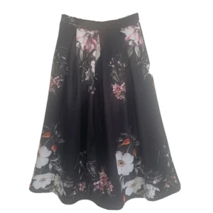 Boohoo NWT Black Floral Spring Box Pleat Midi Skirt size 4 - Picture 1 of 7