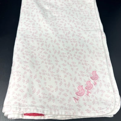 Amy Coe Pink Toile Baby Blanket 3 Chicks Birds Cotton Jersey 2 Layer Reversible - Image 1 of 4