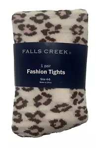 Falls Creek Girls Fashion Tights Size 4-6 Off White Leopard Brown Pink Brand New - Picture 1 of 1
