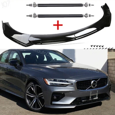 For VOLVO S60 2000-2009 Gloss Front Bumper Lip Splitter Under Chin w/ Strut Rods - Image 1 of 4