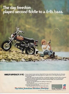 Harley-Davidson X-90 Motorcycle 1974 Vintage Print Ad ~ Kid Bass Fishing - Picture 1 of 1