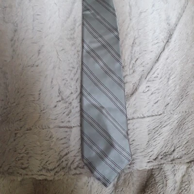 ERMENEGILDO ZEGNA cravatta in raso argento righe bordeaux grigia seta uomo - Immagine 1 di 4