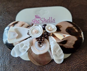 Sea Shell HAIR CLIP BARRETTE Beach Mermaid Wedding Brown/Beige Shells 4.5" - Picture 1 of 4