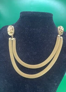 Vintage Gold Tone Mesh Victorian Style Sweater Guard Faux Pearl - Picture 1 of 7