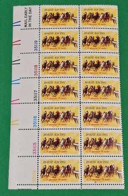 Plate Block of 14 stamps - Scott 1528 - 10 cent - Horse Racing - 1974 - MNH - Image 1 of 2
