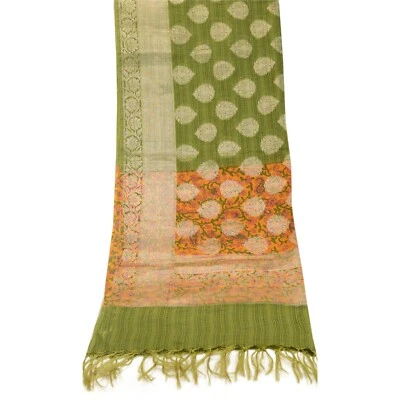 Bufandas estampadas tejidas verdes seda arte estola larga Dupatta vintage sánskriti Foto 1 de 4