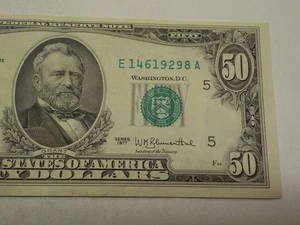 RARE AU RICHMOND 1977 $50 DOLLAR BILL E14619298A FANCY SERIAL NUMBER - Picture 1 of 4