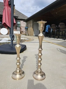 Large Brass Candlesticks Vintage Pair Made In India 24" & 30" - Picture 1 of 19