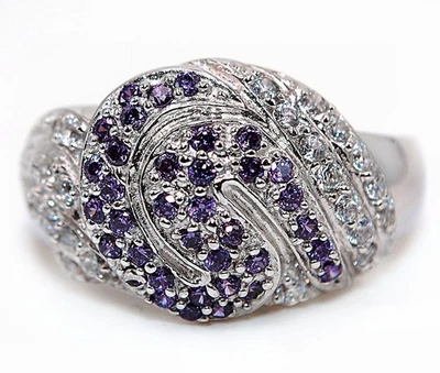2CT Natural Amethyst & White Topaz 925 Sterling Silver Ring Jewelry Sz 8 MM6-1 - Image 1 of 3