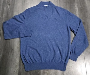 Yves Saint Laurent Knit Sweater Men M Blue YSL Logo Cashmere Wool Angora Blend - Picture 1 of 8