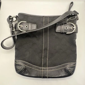 Coach Signature Jacquard Schwarz Stoff mit Leder Schultertasche Hobo J05M-3577 - Bild 1 von 13