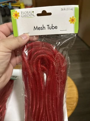 2 Pkgs Of Red Mesh Tubing . Different Name Brand.  Floral Mesh - Image 1 of 4