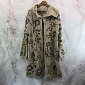 J Jill Sweater Womens Large Beige Tan Open Front Cardigan Lambswool Embroidered  - Picture 1 of 13