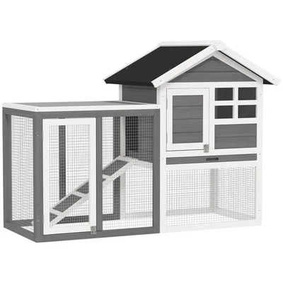 PawHut Rabbit Hutch, conejito jaula exterior casa de madera con bandeja y rampa, gris Foto 1 de 4