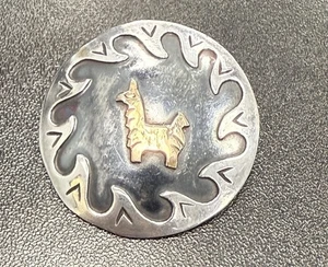 Vintage 925 Silber 18k Gelbgold Kamel Lama Brosche Anstecknadel Anhänger Peruanisch 7,2g - Bild 1 von 5