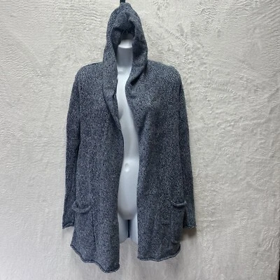 Cárdigan Eddie Bauer Mezcla de Lino Suéter con Capucha Mujer Pequeño Azul Gris Frente Abierto Foto 1 de 4
