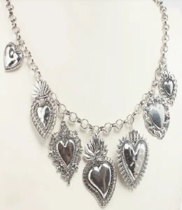 NECKLACE-Sacred Heart, Silver Plated, Petite Hearts From 1 1/4" to 1/2" - Picture 1 of 1