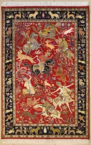 Rugstc 4x6 Senneh Pak Persiann Red Rug, Hand-Knotted,Pictorial Hunting,Silk/Wool - Picture 1 of 5