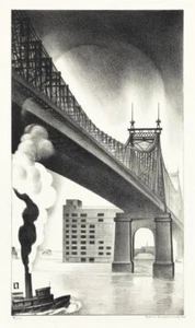 Queensboro Bridge Art Print – Louis Lozowick 1930 – Industrial NYC Lithograph - Picture 1 of 2