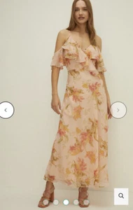 Oasis Ruffle Cold Shoulder Bias Cut Floral V-neck Midi Dress UK 14 RP £89! BNWT! - Picture 1 of 12
