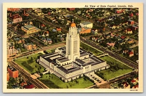 Postal vista aérea del Capitolio Estatal Lincoln Nebraska vista aérea de lino - Imagen 1 de 2