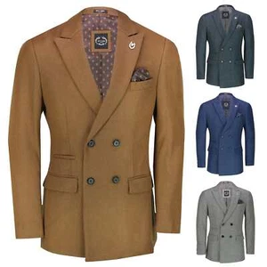 Men’s Classic Double Breasted Blazer Smart Retro Peak Lapel Tailored Suit Jacket - Picture 1 of 18