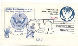 THE GREAT SEAL OF THE UNITED STATES 20 CENTS FIRST DAY OF ISSUE COVER 6/15/1982 - Picture 1 of 1