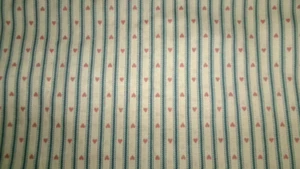 BTHY BEIGE W TINY RED HEART BLUE STRIPE COTTON PILLOW TICKING STYLE FABRIC 44"W - Picture 1 of 2