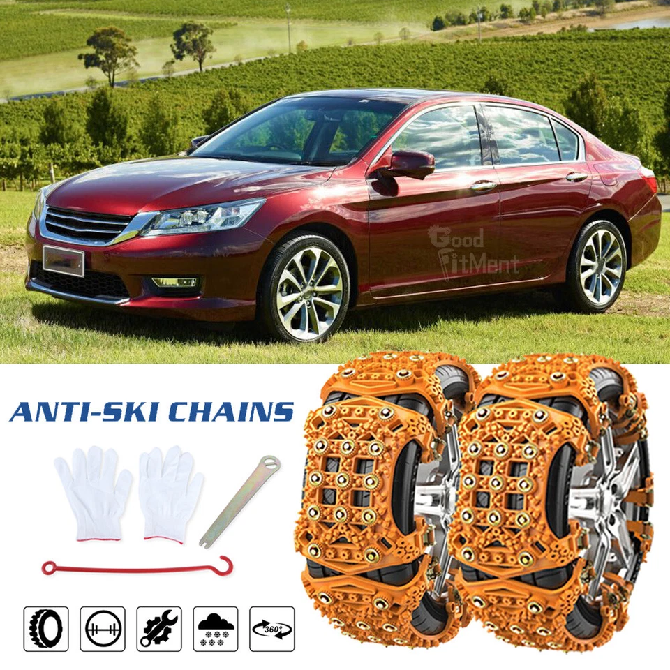 Cadenas de nieve antideslizantes ajustables de emergencia para llantas de coche de 6 piezas para Honda Accord Foto 1 de 4
