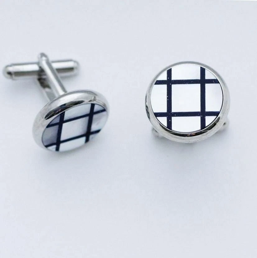 C0048 Gemelos Gemelos Brillo Punto Redondo Negro Drusy Blanco Madreperla  Foto 1 de 1