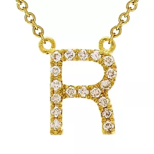 "Collar Colgante Inicial Letra R Diamante Amarillo Blanco o Oro Rosa de 14 K de 18" - Imagen 1 de 18