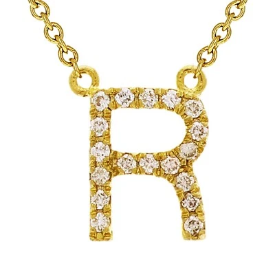Collar Colgante Oro Amarillo Blanco o Rosa 14k Diamante Inicial Letra R 18" Foto 1 de 4