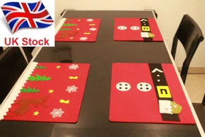 UK Stock Wow Xmas Dinner Placemat Table Mats Tablecloth Snowman Reindeer Santa - Picture 1 of 9