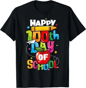 100th Day of School Teachers Kids Child Happy 100 Days Gift Unisex T-Shirt - Picture 1 of 3