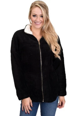 Chaqueta de lana de cordero con cremallera para mujer invierno cálido oso de peluche negro y caqui   Foto 1 de 2