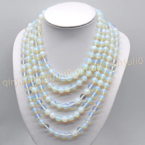 10mm Natural White Opal Moonstone Round Gems Beads Necklace 36-100'' No Clasp - Picture 1 of 10