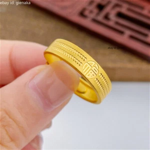 Pure 999 24K Yellow Gold Wide 5mm Fu Adjustable Men Women Band Rings 5.7-5.9g - Picture 1 of 4