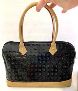 Arcadia Patent Leather Handbag Purse Tan Black Footed Made in Italy - Picture 1 of 8