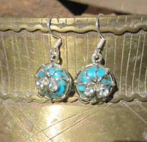 Orecchini Ragno Rame Turchese Blu Occhi Di Topazio Argento Sterling 925 - Foto 1 di 5