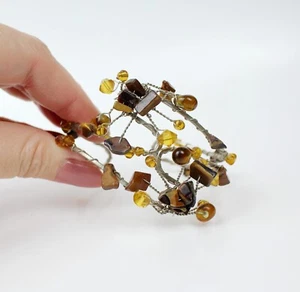 Vintage Handmade Brown Amber Wire Wrapped Beaded Bracelet - Picture 1 of 4