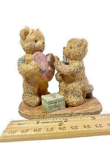 Teddybär Paar MENDING A BROKEN HEART rosa geklebtes Herz Erste-Hilfe-Set 4 Zoll Harz - Bild 1 von 7