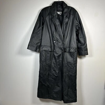 Vintage Together Black Leather Trench Long Coat Jacket Women's Size 12 - Image 1 of 4