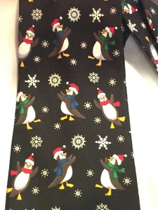 Neck Tie Cheerful Happy Penguins Snowflakes Christmas Winter Neck Tie - Picture 1 of 2