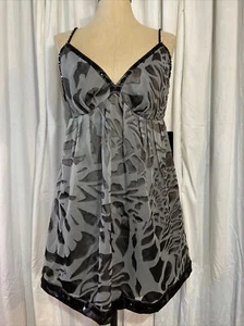 NWT Nicole Miller Women’s 10  Grey Black Beaded Sheer Babydoll Cami Tank Straps - Picture 1 of 14