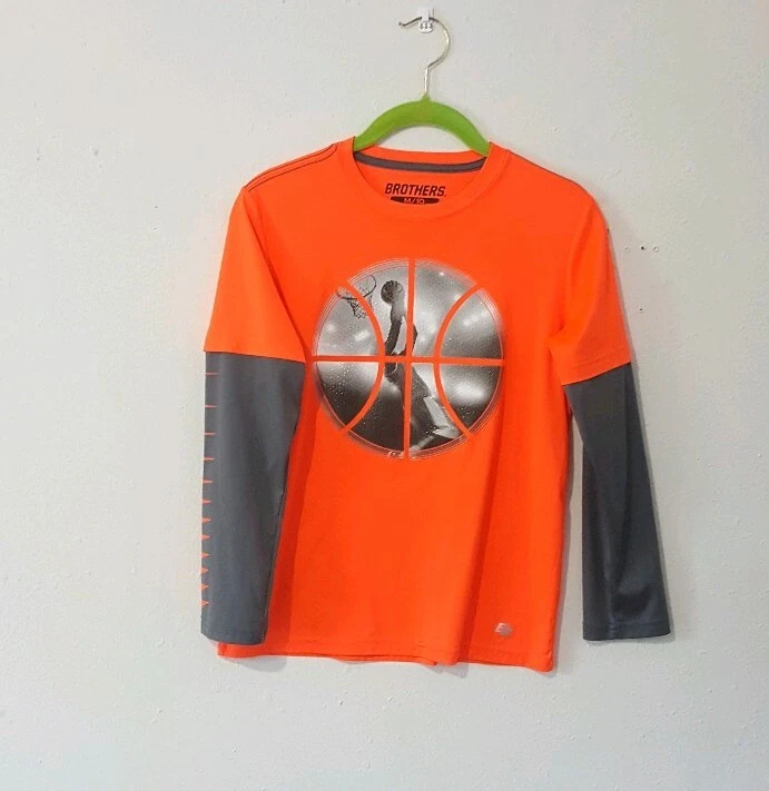 Brothers Boys Athletic Top Orange Gray Coolgear Basketball Size Medium 10 - Image 1 of 4
