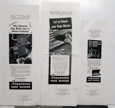 1942 Ford Johansson Gage Blocks 1/23,000th The Thickness Of A Dime Ad Proof Orig - Image 1 of 4