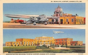 Municipal & Fairfax Aeroporti Vedute Aeree Kansas City,KS Cartolina d'epoca anni '30 - Foto 1 di 2