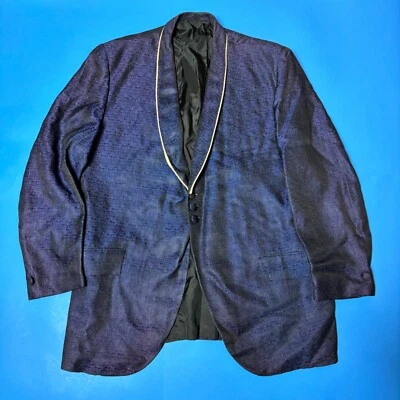 Vintage 1960's Men's Blue Brocaded Dinner Jacket in Size 44 - Image 1 of 4
