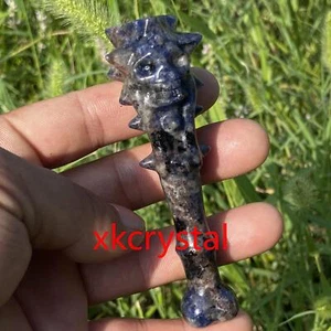 4" Natural Sodalite Magic wand skull Quartz Crystal Skull Healing Gift 1pc - Picture 1 of 7
