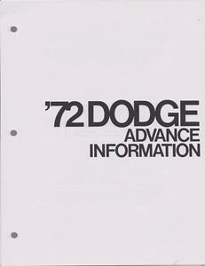 1972 Dodge Factory Advance Order Information Challenger Dart Charger Rallye 1971 - Picture 1 of 3